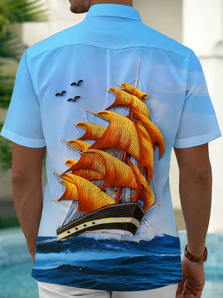Men's short sleeve pocket shirt back view