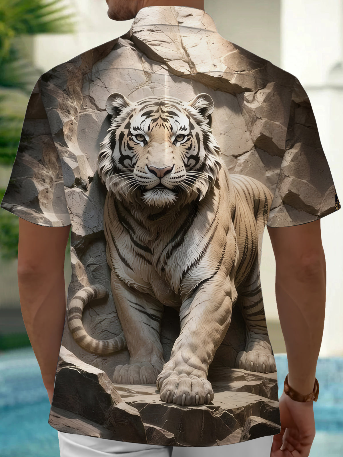 Tiger Print Men's Pocket Short Sleeve Shirts