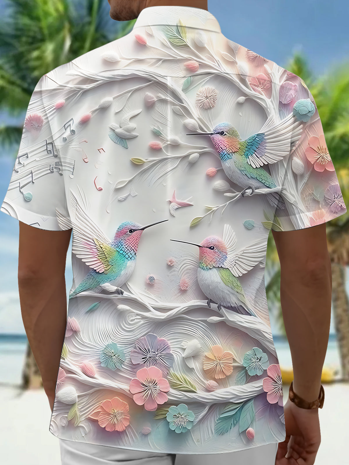 Bird Flower Art Print Men's Pocket Short Sleeve Shirts