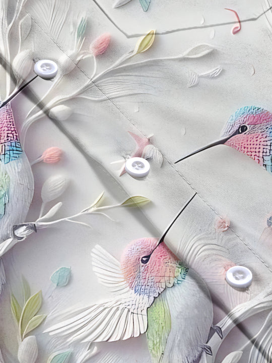 men's bird flower art print short sleeve shirt flat lay