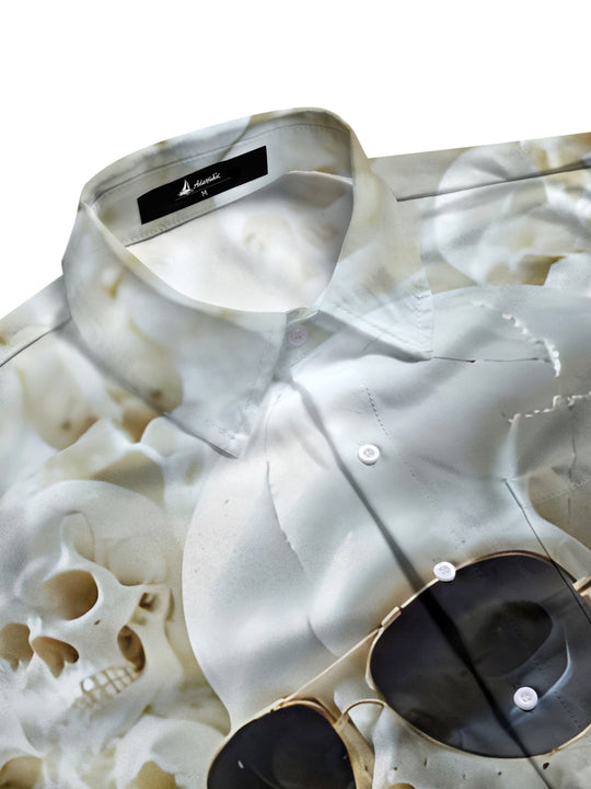 men's gothic print shirt side view