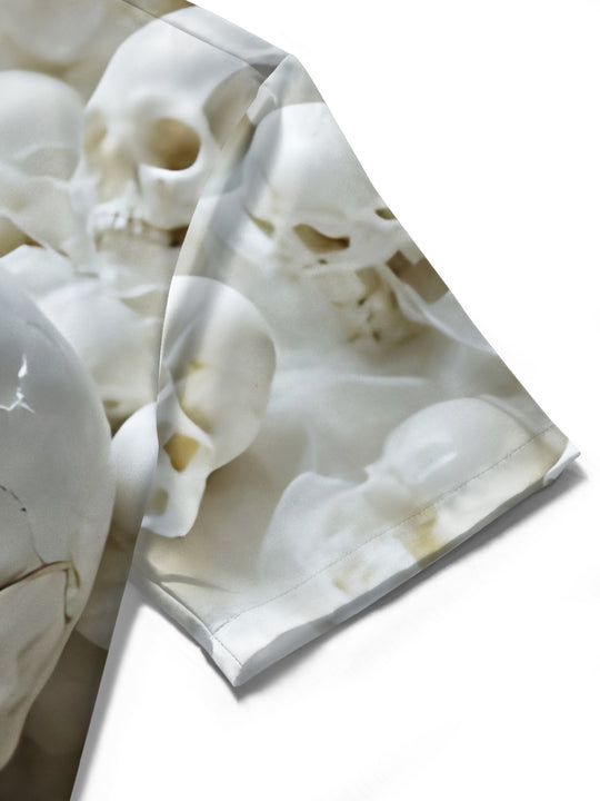 men's skull print shirt close-up short sleeve