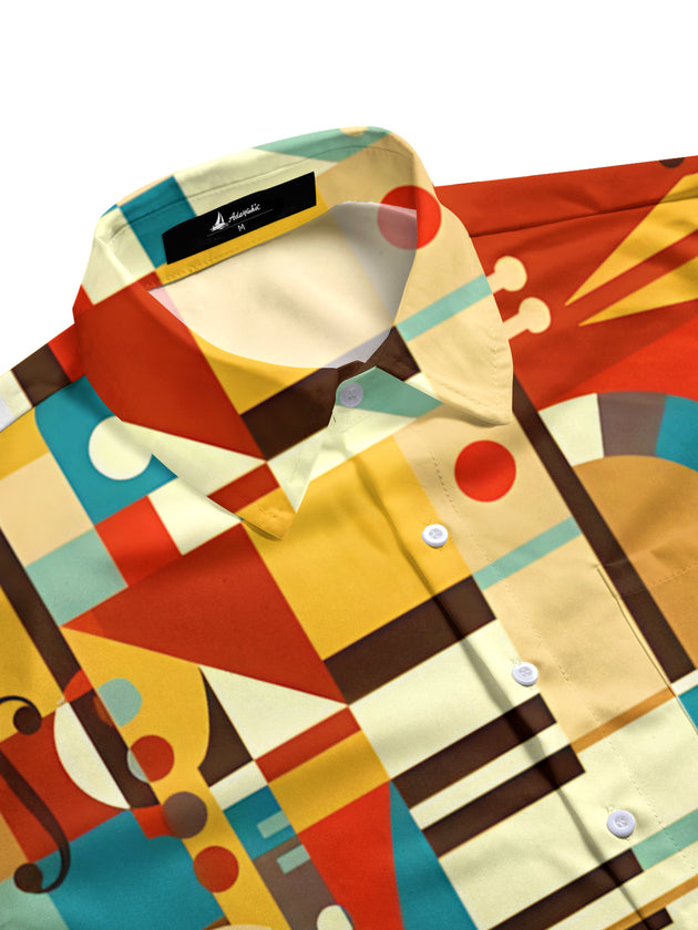 men's guitar print shirt side view