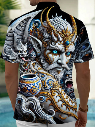 Men's Dark Skull Print Short Sleeve Shirt Back View