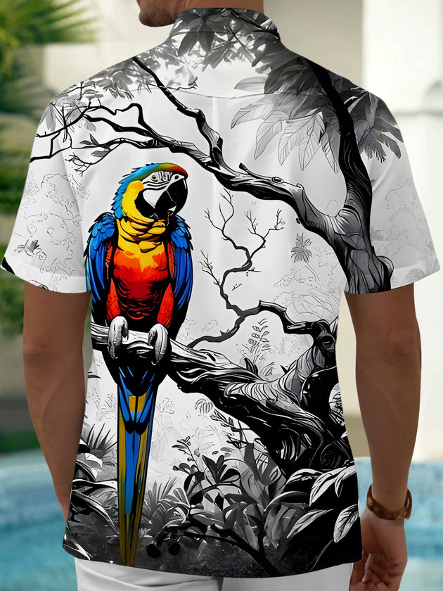 men's tropical bird print shirt back view