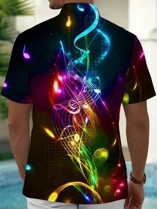 Men's colorful music print pocket short sleeve shirt back view