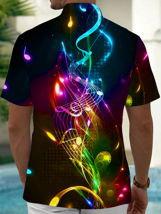 Men's colorful music print pocket short sleeve shirt back view