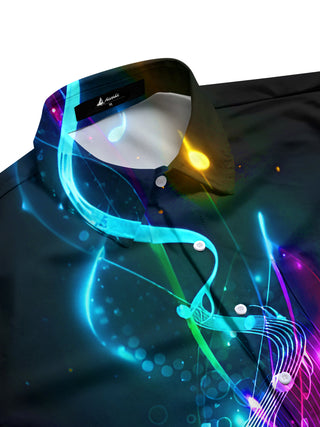 Men's vibrant music print pocket half sleeve shirt side view