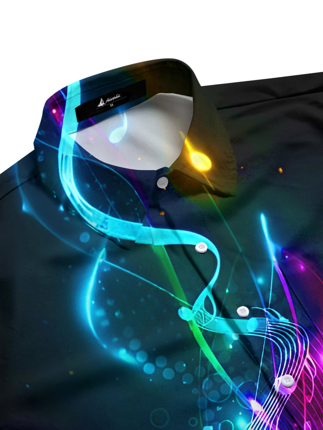 Men's vibrant music print pocket half sleeve shirt side view