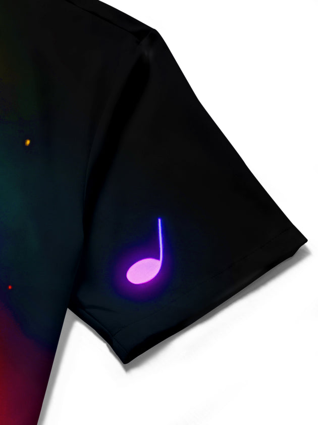 men's colorful music print shirt close-up short sleeve