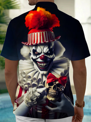 Men's black skull print short sleeve shirt back view