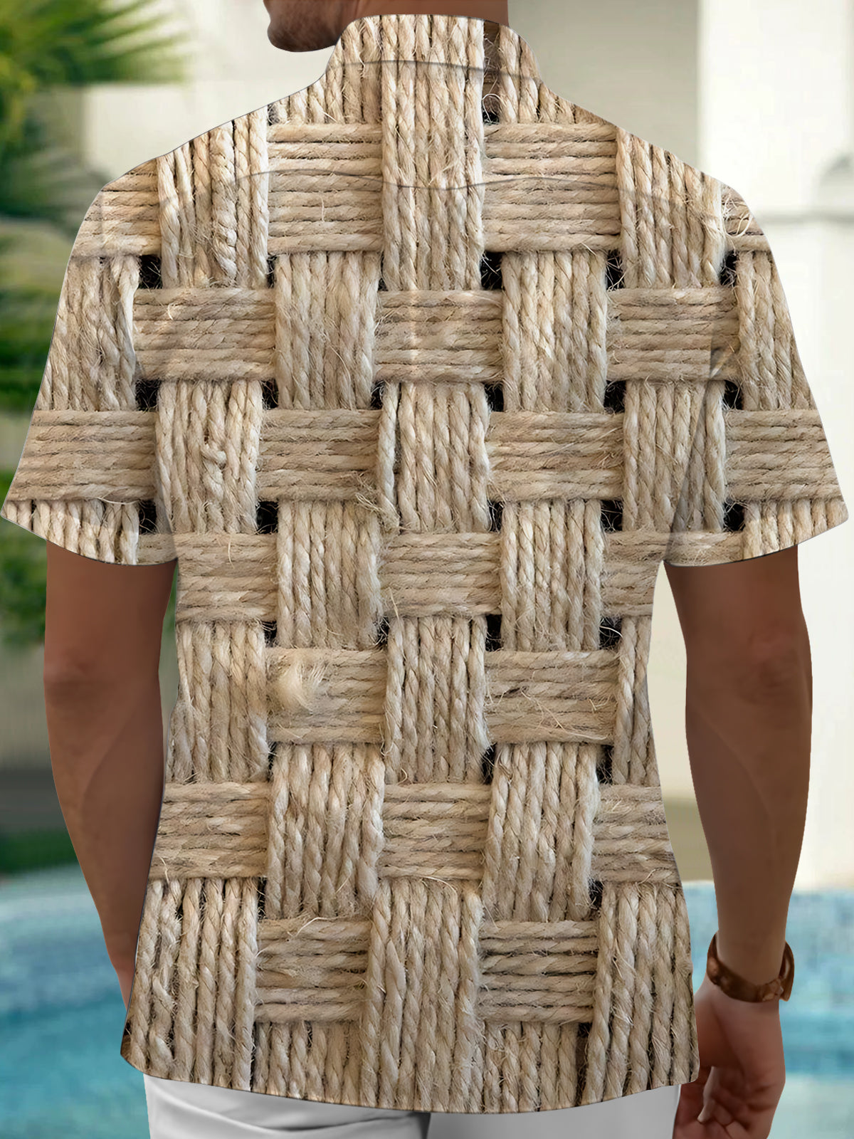 Woven Texture Print Men's Pocket Short Sleeve Shirts