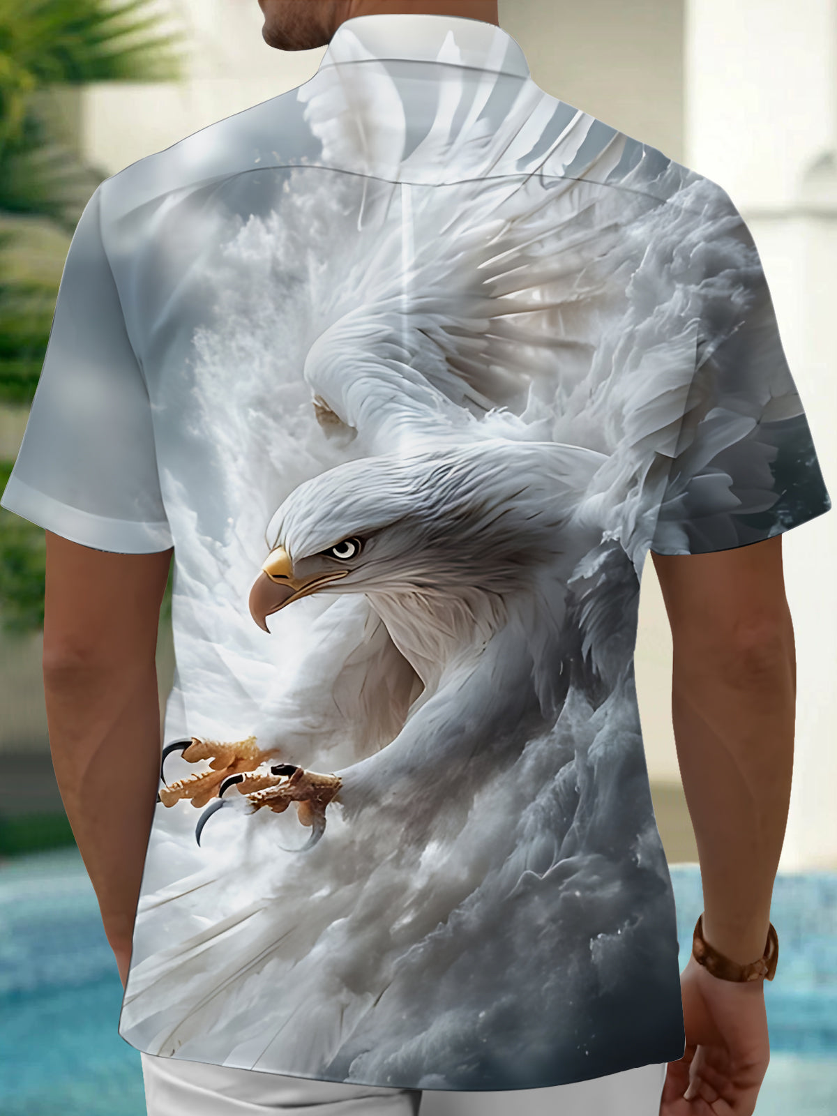 Eagle Print Men's Pocket Short Sleeve Shirts