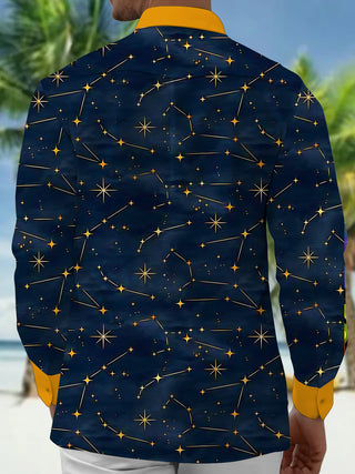 Men's galaxy print long sleeve pocket shirt back view