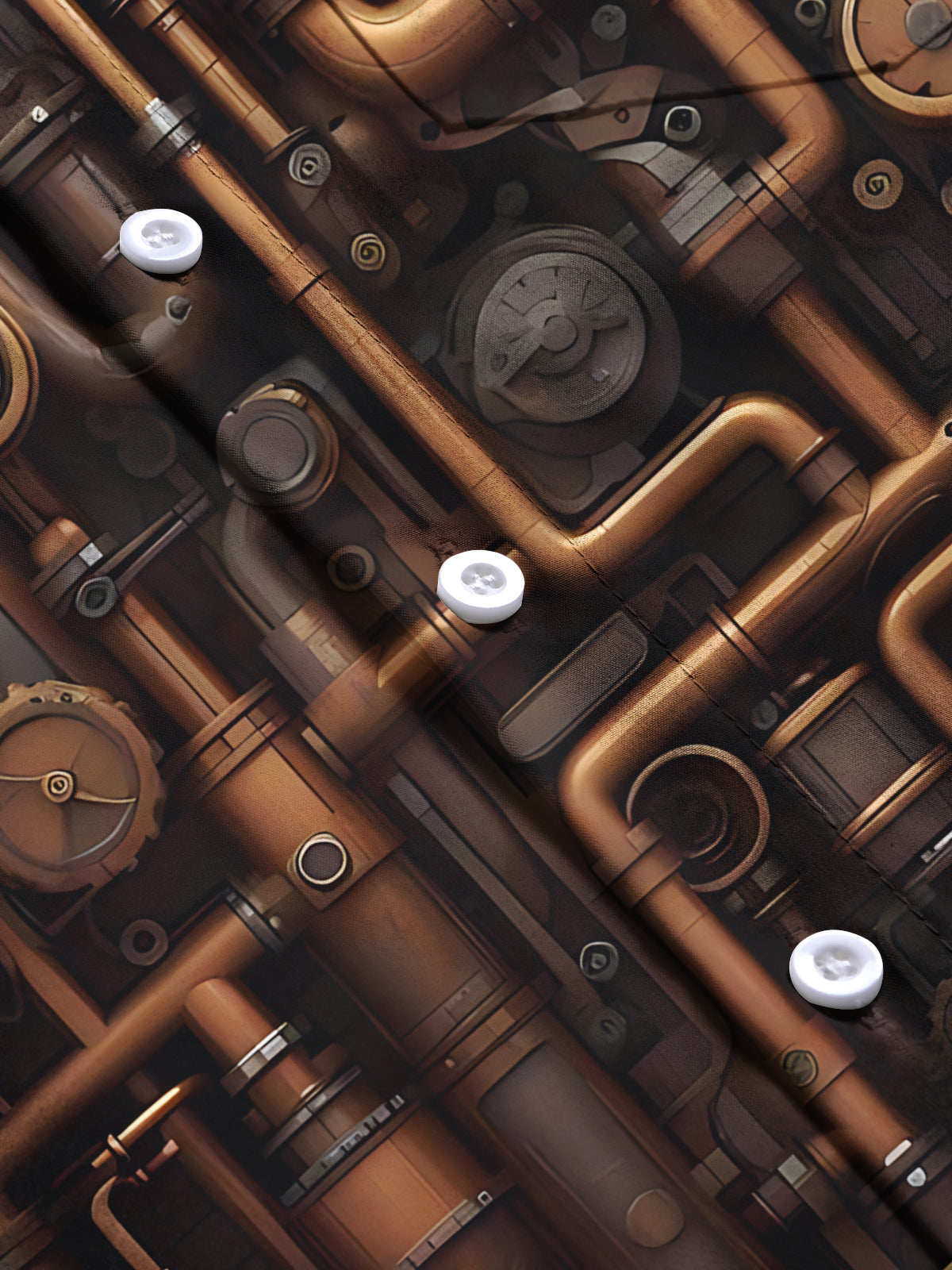 Steampunk Machines Print Men's Pocket Long Sleeve Shirts