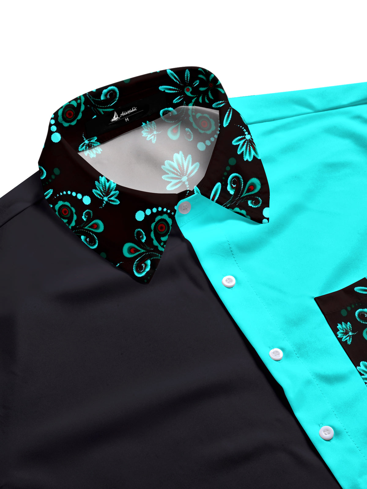 Color Block Floral Men's Pocket Long Sleeve Shirts