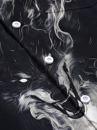 men's wolf print short sleeve flat lay shirt