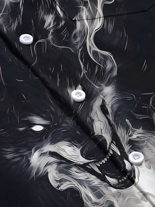men's wolf print short sleeve flat lay shirt