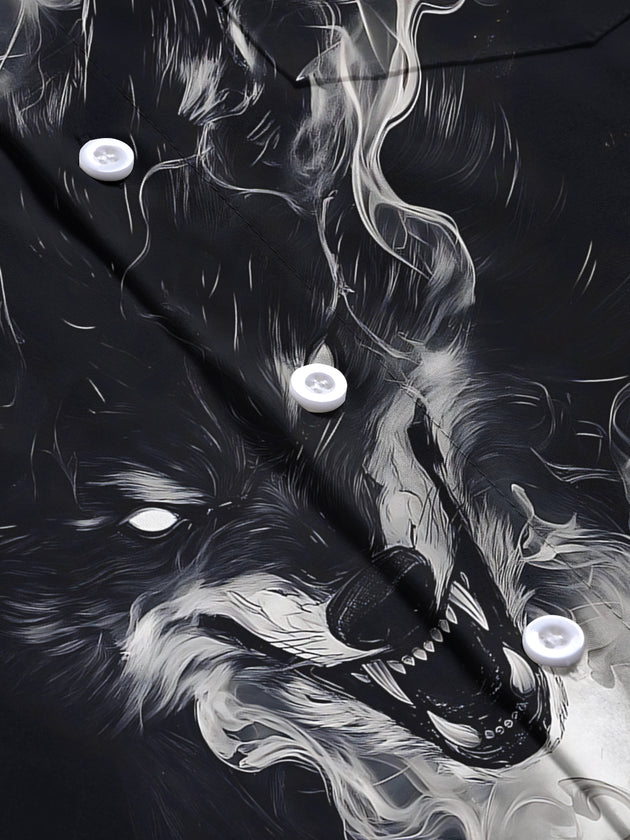 men's wolf print short sleeve flat lay shirt
