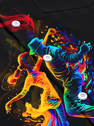 men's music print short sleeve flat lay shirt
