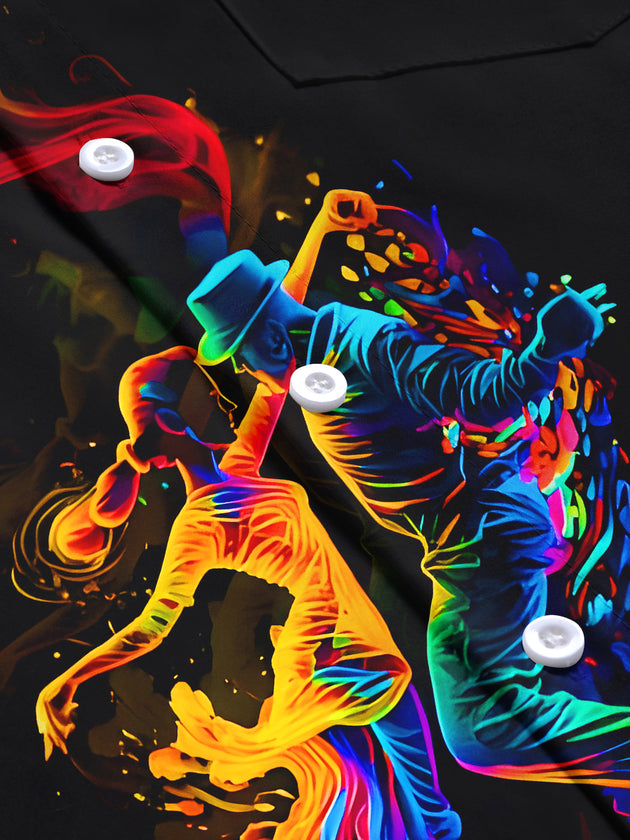 men's music print short sleeve flat lay shirt