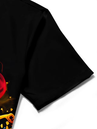 men's music print shirt close-up short sleeve