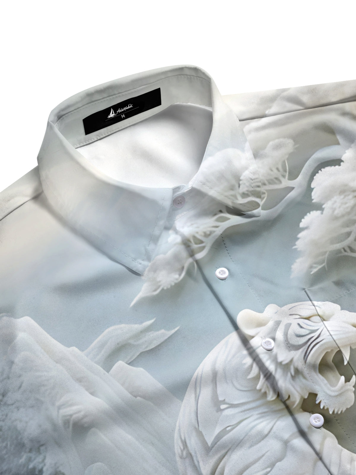 Forest White Tiger Print Men's Pocket Short Sleeve Shirts