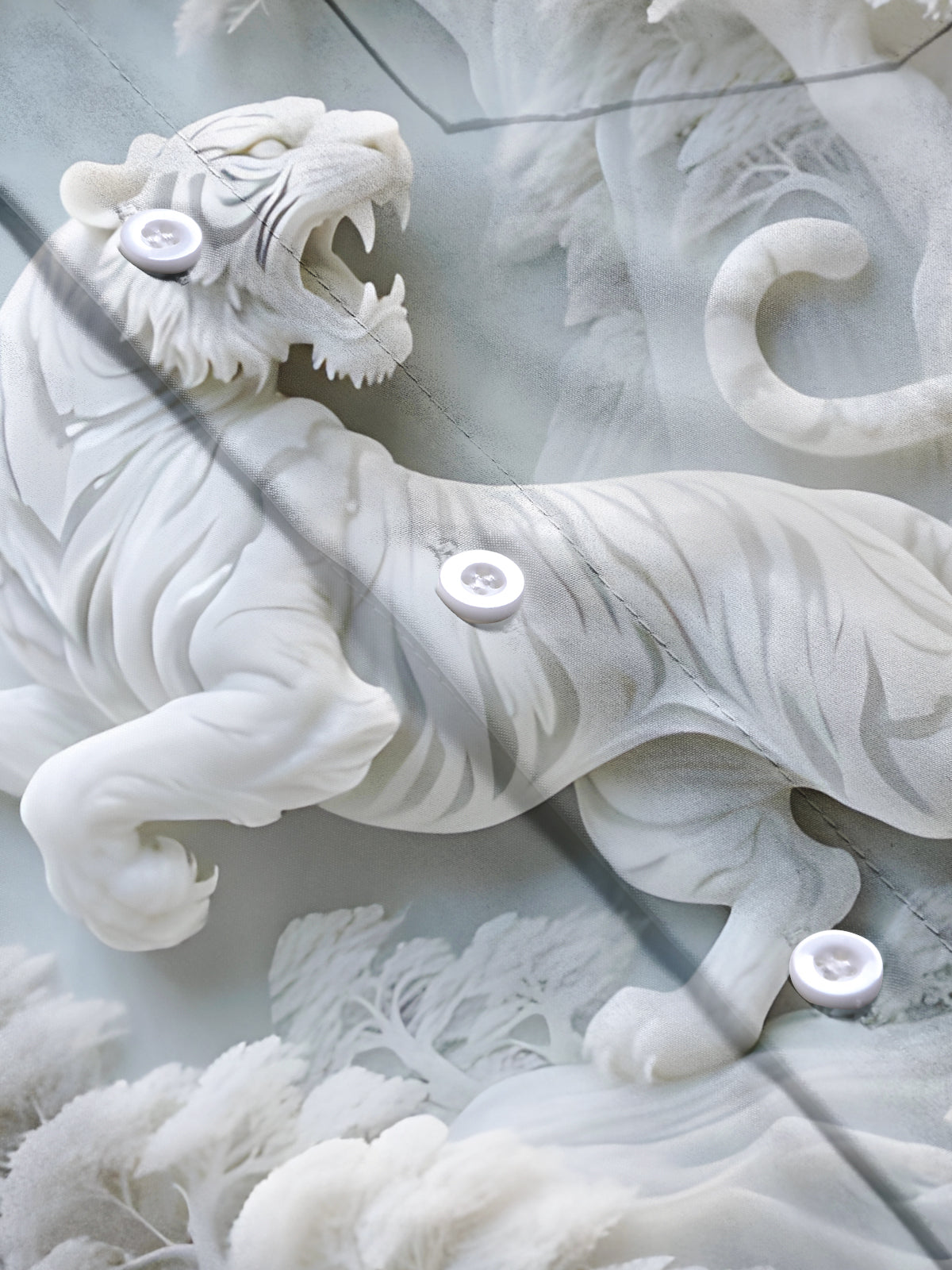 Forest White Tiger Print Men's Pocket Short Sleeve Shirts