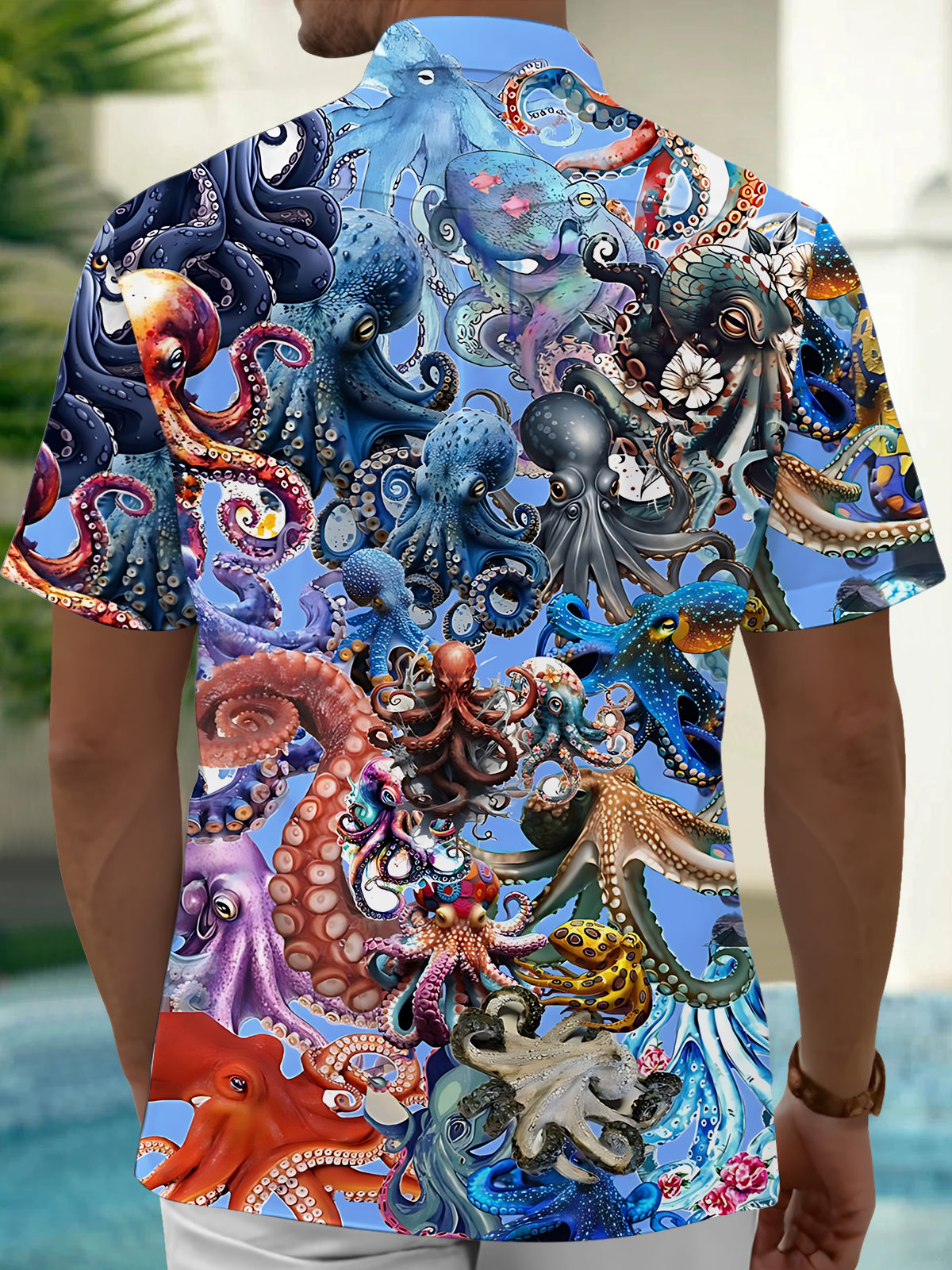 Octopus Print Men's Pocket Short Sleeve Shirts