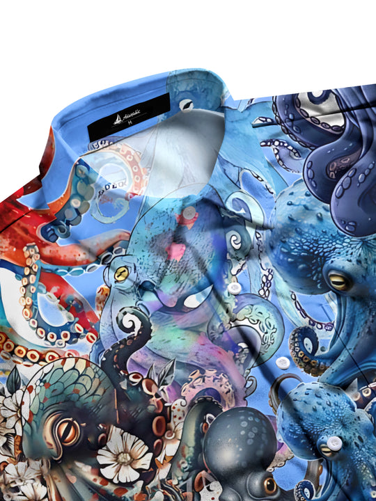 men's ocean pattern shirt side view