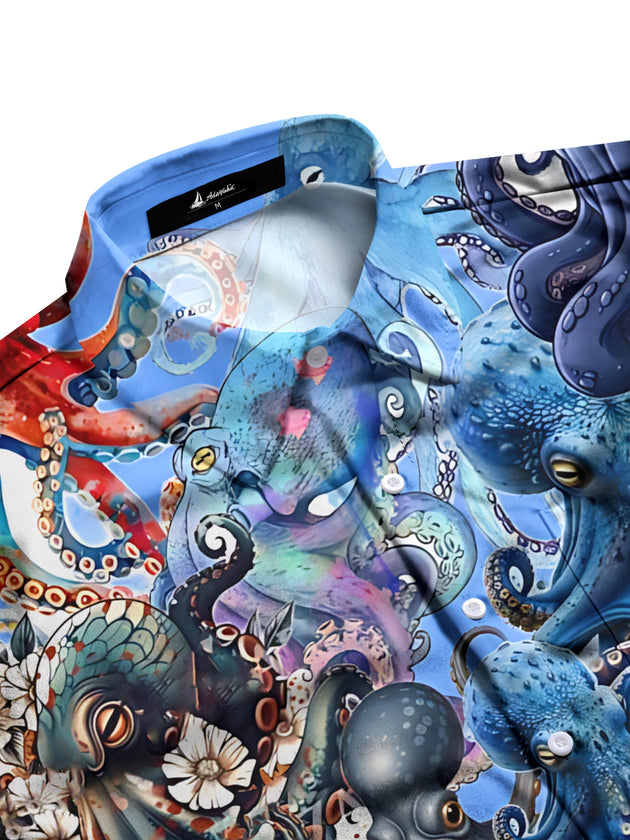 men's ocean pattern shirt side view