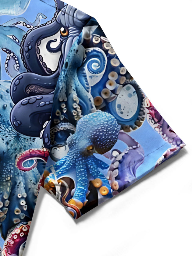 men's octopus print shirt close-up short sleeve