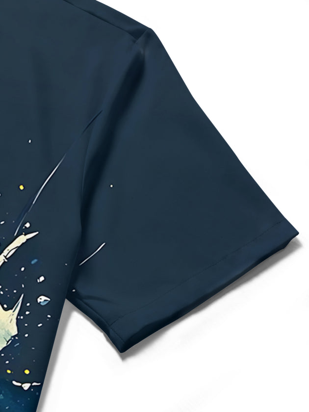 men's short sleeve shirt with beer print detail close-up