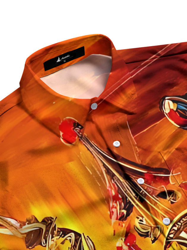 men's guitar print shirt side view