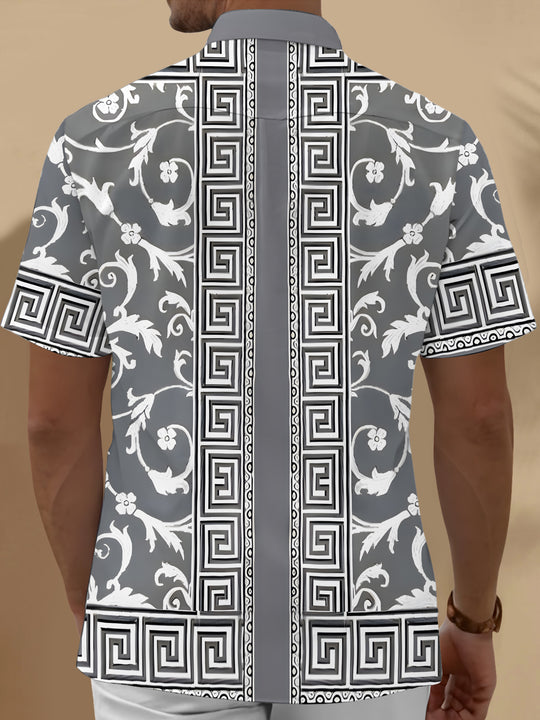 Men's geometry floral pocket short sleeve shirt back view
