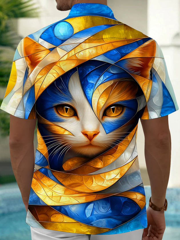 men's kitten pattern shirt back view
