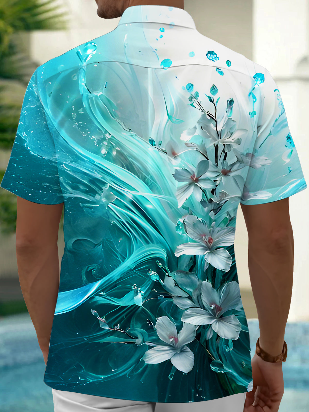 Gradient Art Floral Men's Pocket Short Sleeve Shirts