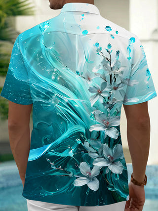 Men's floral short sleeve shirt back view