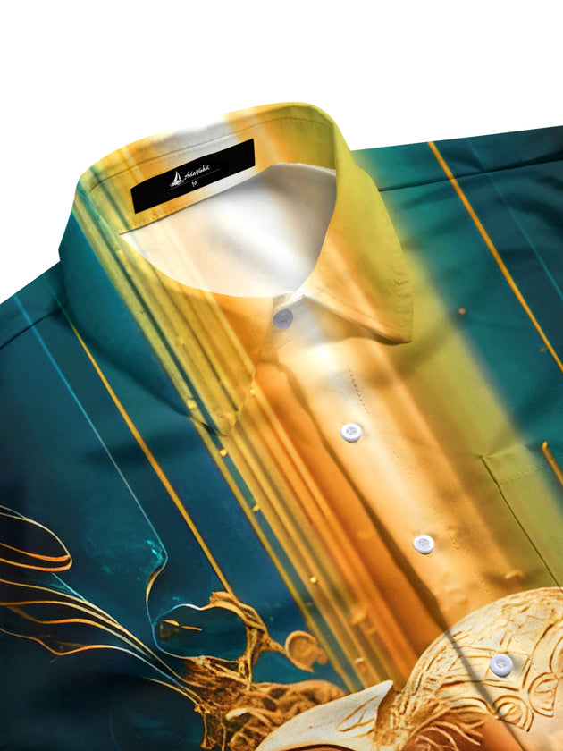 Men's art gilded golden elephant half sleeve side view shirt