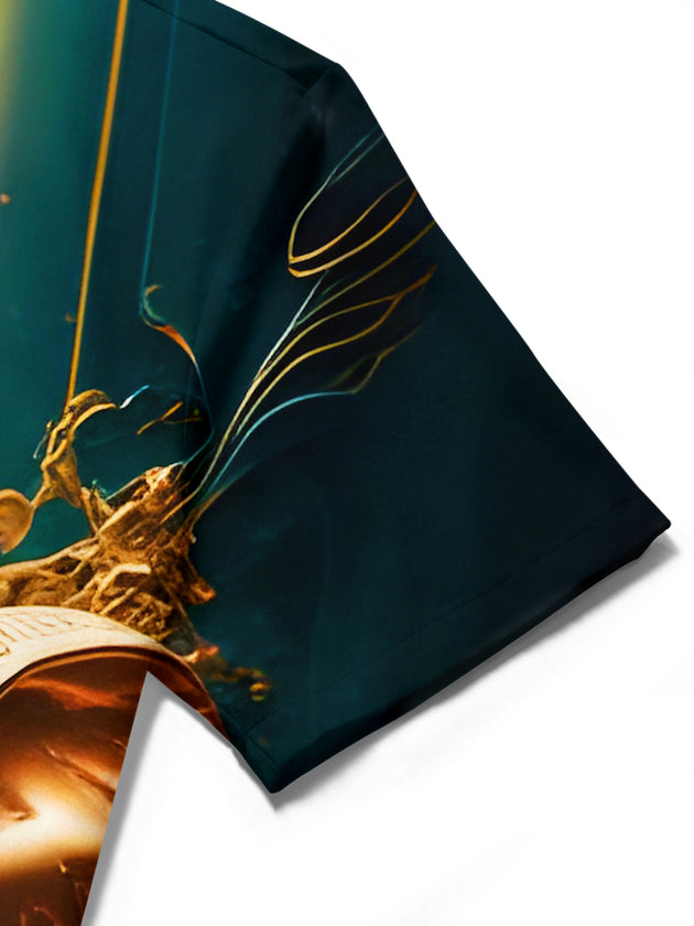 Men's Art Gilded Golden Elephant short sleeve shirt close-up detail