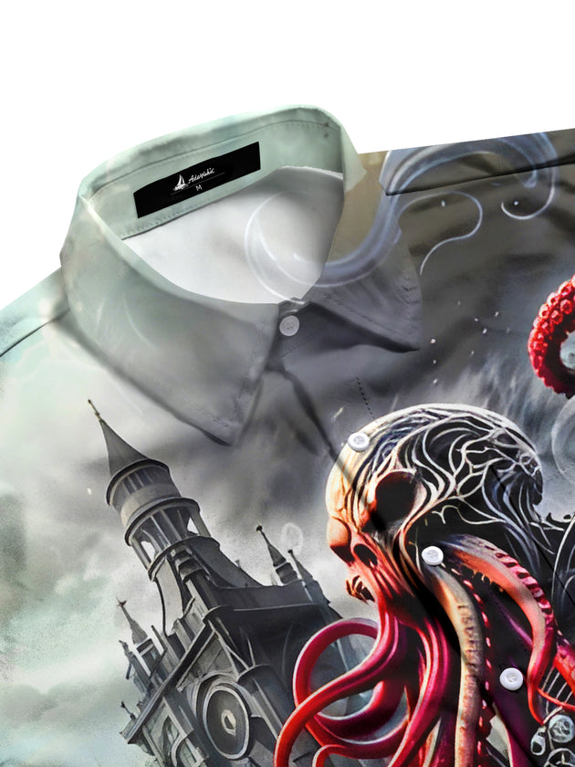 men's horror print shirt side view