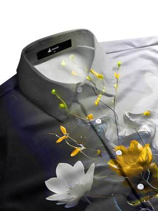 Men's art black white gradient floral short sleeve shirt side view