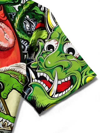 men's art print shirt close-up short sleeve