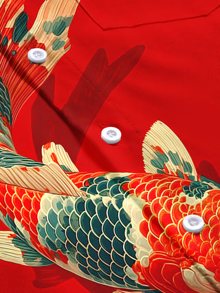 Men's carp fish print short sleeve shirt flat lay