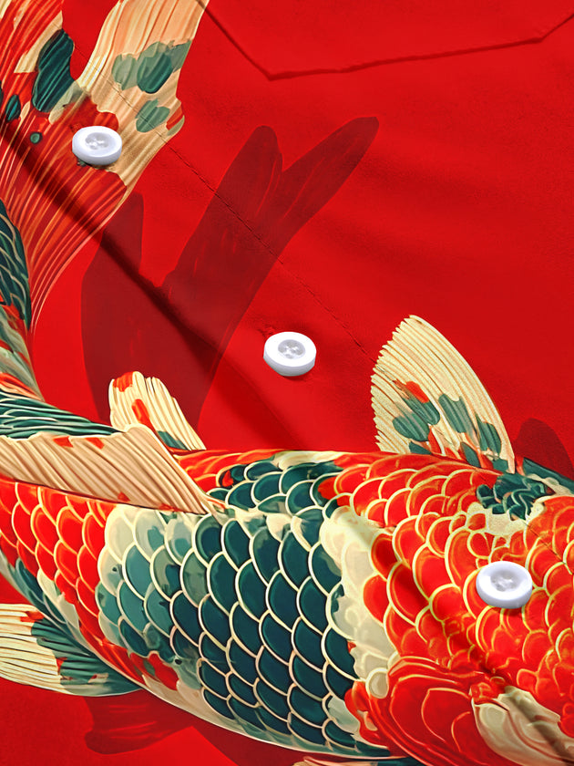 Men's carp fish print short sleeve shirt flat lay