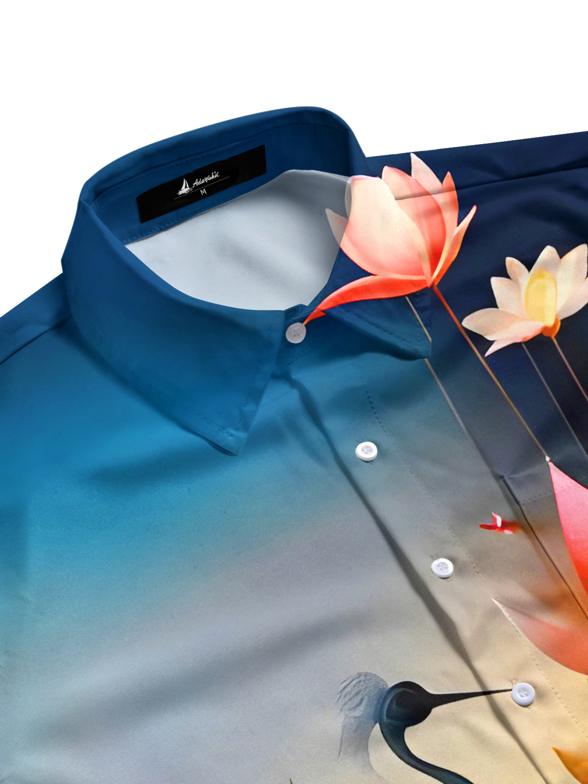 Crane Lotus Floral Men's Pocket Short Sleeve Shirts