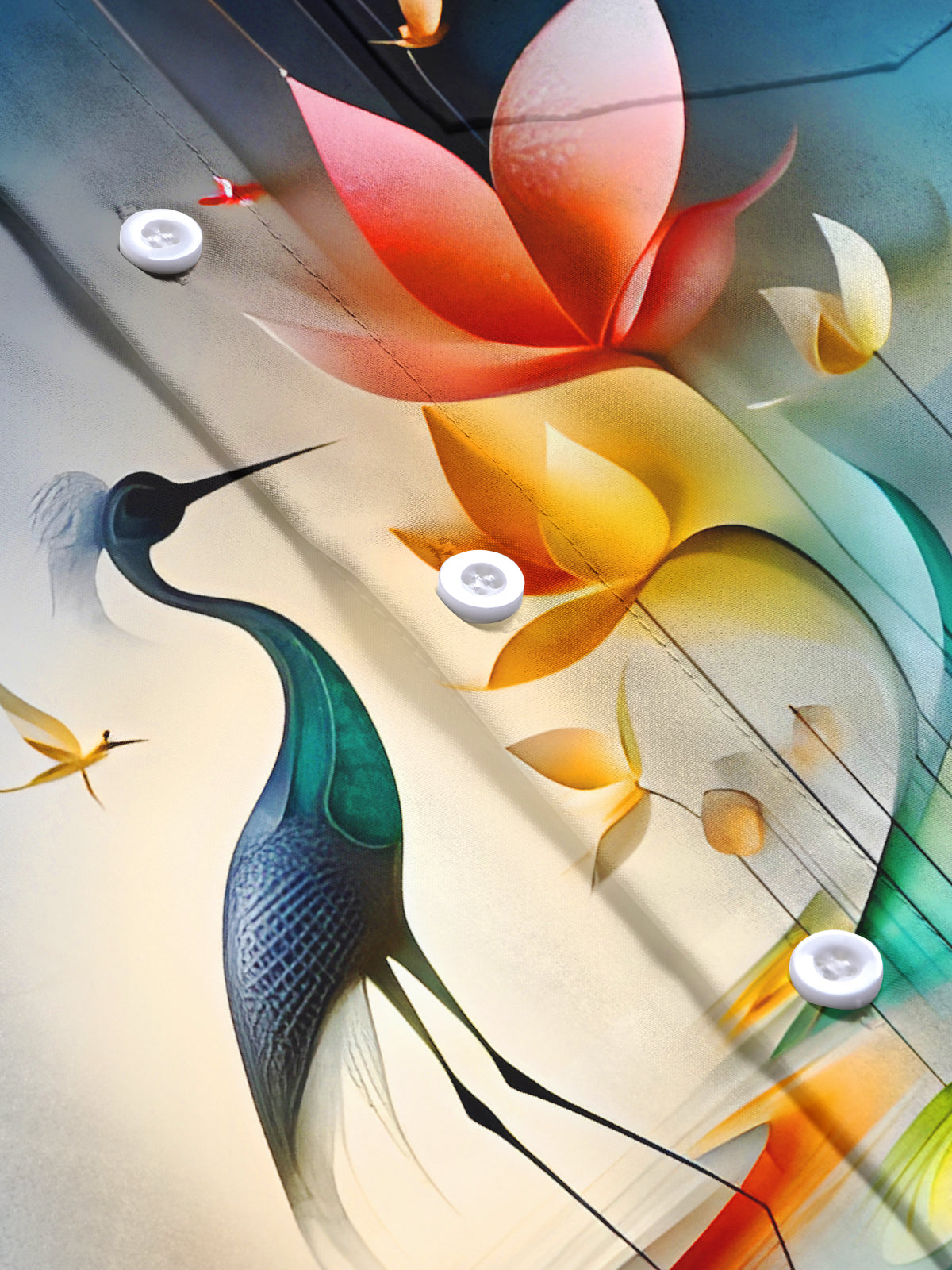 Crane Lotus Floral Men's Pocket Short Sleeve Shirts