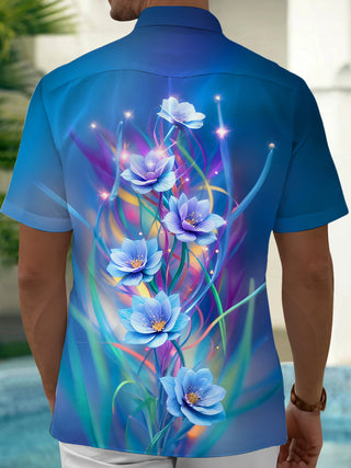 Men's flower print short sleeve shirt 3/4 view