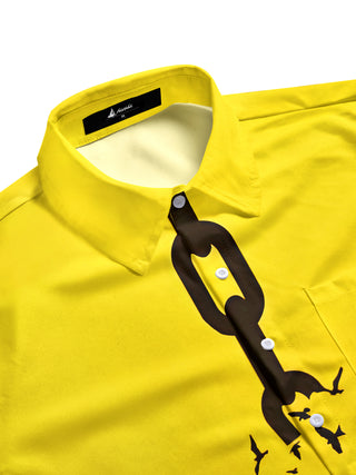 men's art flying birds silhouette short sleeve shirt flat lay pattern detail