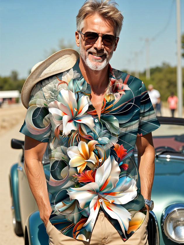 men's floral shirt front view